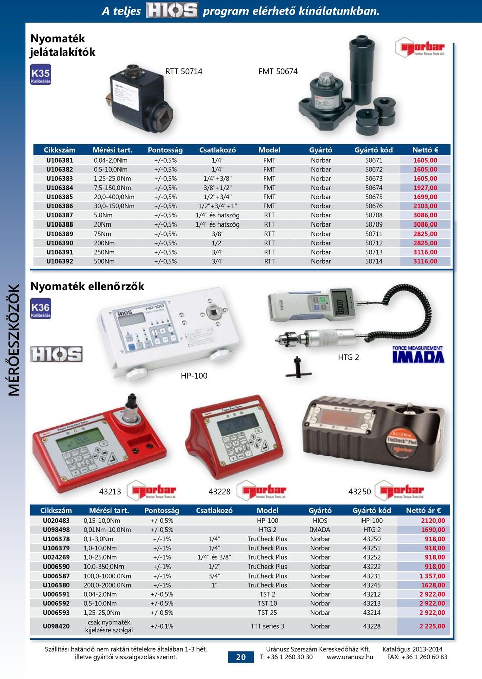 1/4"+3/8" FMT Norbar 50673 1605,00 U106384 7,5-150,0Nm +/-0,5% 3/8"+1/2" FMT Norbar 50674 1927,00 U106385 20,0-400,0Nm +/-0,5% 1/2"+3/4" FMT Norbar 50675 1699,00 U106386 30,0-150,0Nm +/-0,5%