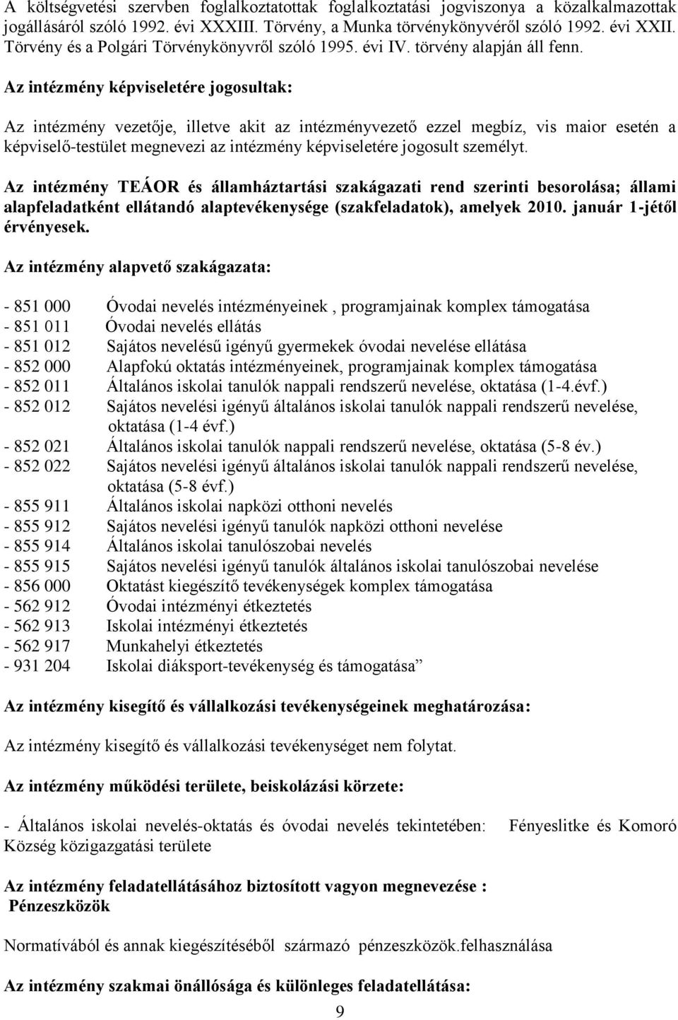 Az intézmény képviseletére jogosultak: Az intézmény vezetője, illetve akit az intézményvezető ezzel megbíz, vis maior esetén a képviselő-testület megnevezi az intézmény képviseletére jogosult