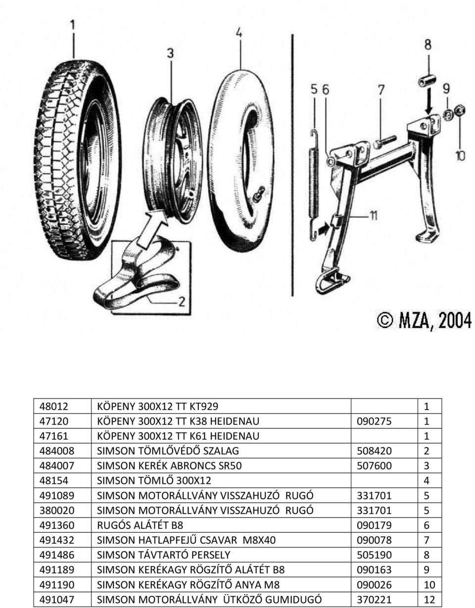 MOTORÁLLVÁNY VISSZAHUZÓ RUGÓ 331701 5 491360 RUGÓS ALÁTÉT B8 090179 6 491432 SIMSON HATLAPFEJŰ CSAVAR M8X40 090078 7 491486 SIMSON TÁVTARTÓ PERSELY