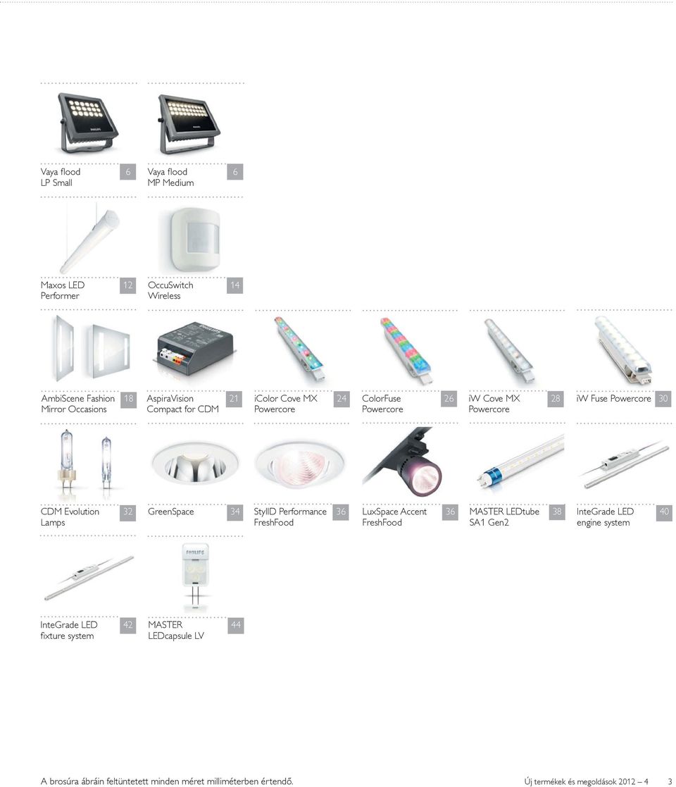 Lamps 32 GreenSpace 34 StylID Performance 36 FreshFood LuxSpace Accent FreshFood 36 MASTER LEDtube 38 InteGrade LED SA1 Gen2 engine system 40