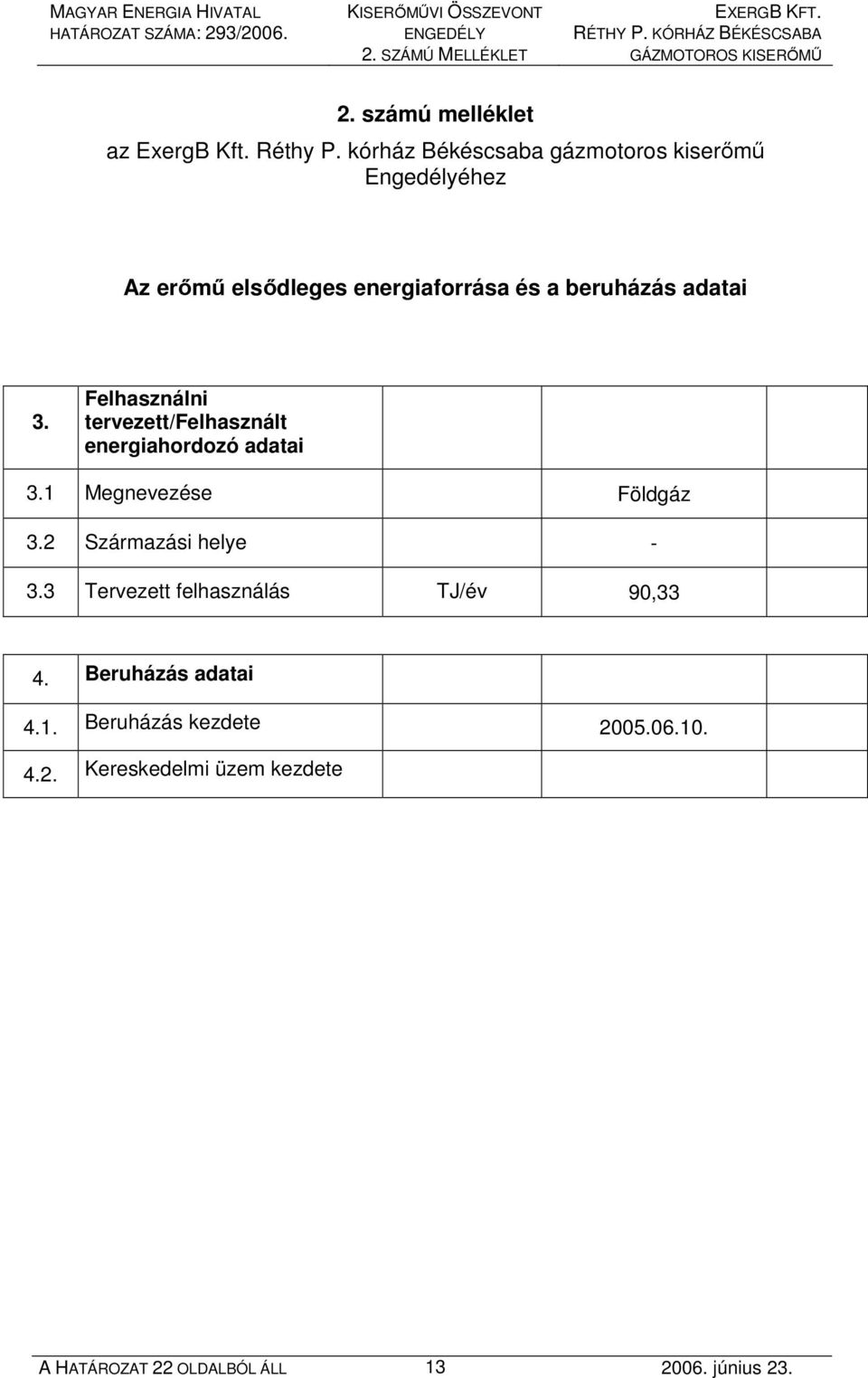 3. Felhasználni tervezett/felhasznált energiahordozó adatai 3.1 Megnevezése Földgáz 3.