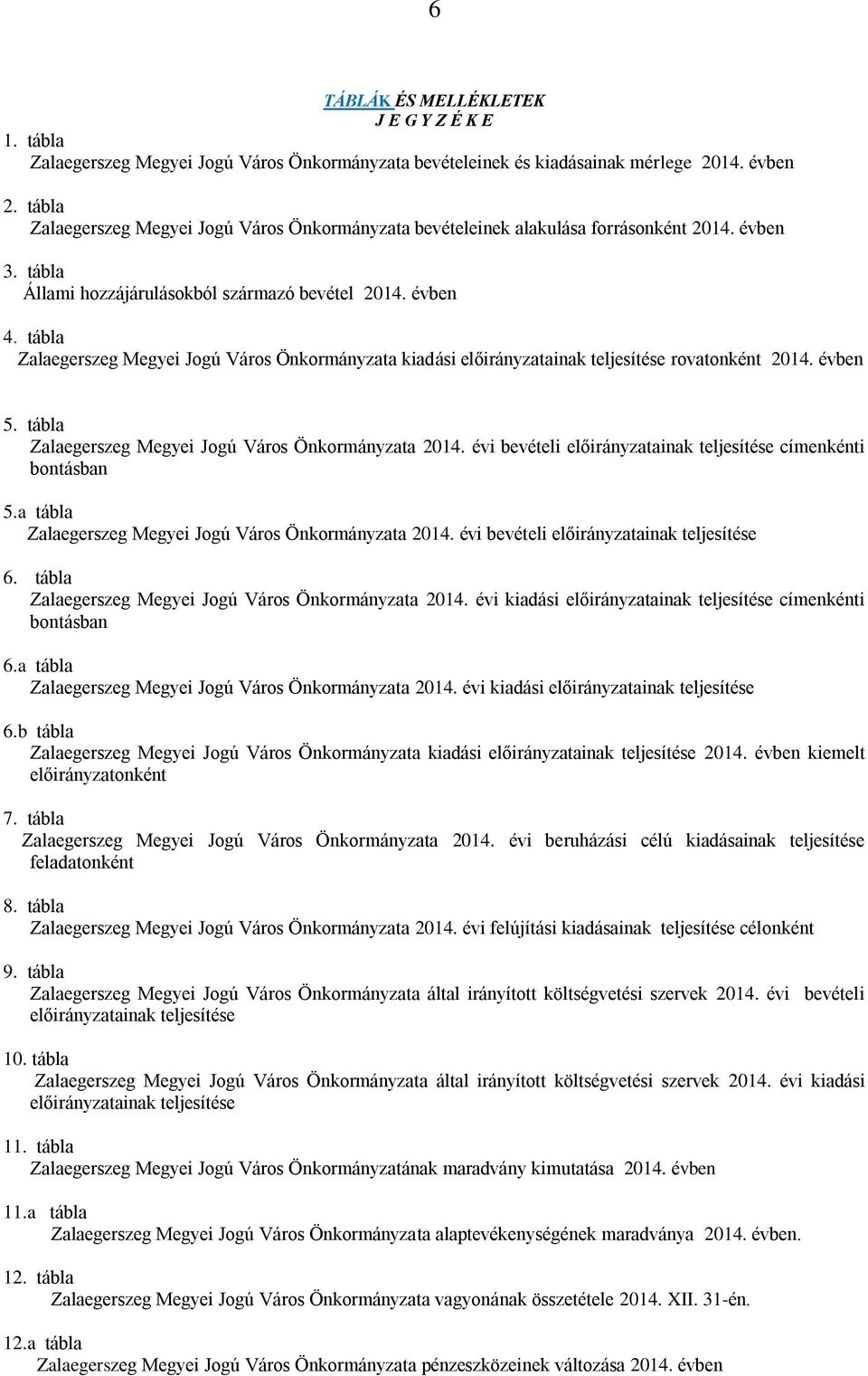 tábla Zalaegerszeg Megyei Jogú Város Önkormányzata kiadási előirányzatainak teljesítése rovatonként 2014. évben 5. tábla Zalaegerszeg Megyei Jogú Város Önkormányzata 2014.