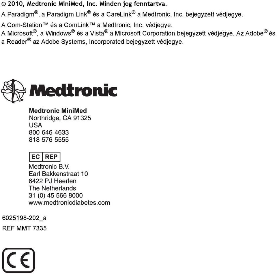 A Com-Station és a ComLink a Medtronic, Inc. védjegye.