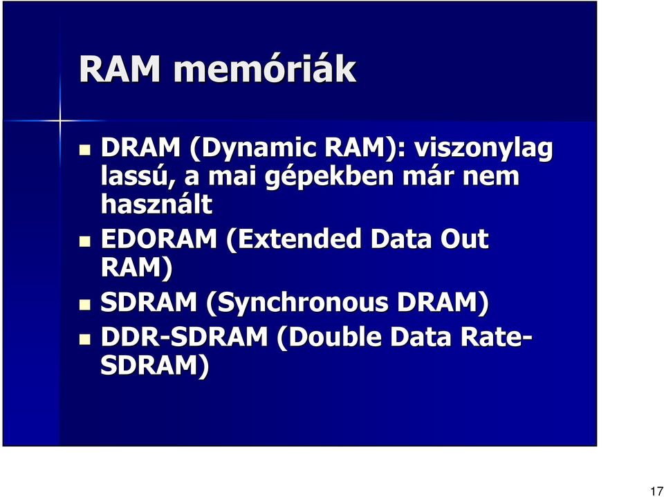 EDORAM (Extended( Data Out RAM) SDRAM