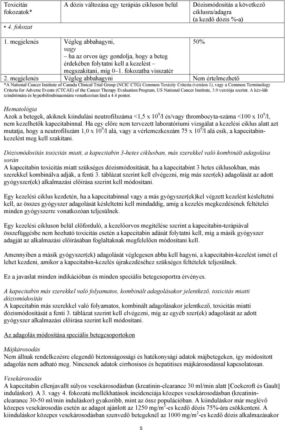 megjelenés Végleg abbahagyni Nem értelmezhető *A National Cancer Institute of Canada Clinical Trial Group (NCIC CTG) Common Toxicity Criteria (version 1), vagy a Common Terminology Criteria for