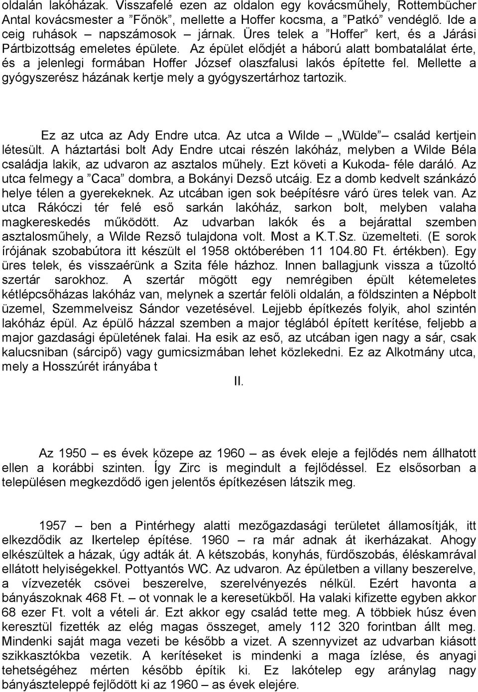 Mellette a gyógyszerész házának kertje mely a gyógyszertárhoz tartozik. Ez az utca az Ady Endre utca. Az utca a Wilde Wülde család kertjein létesült.