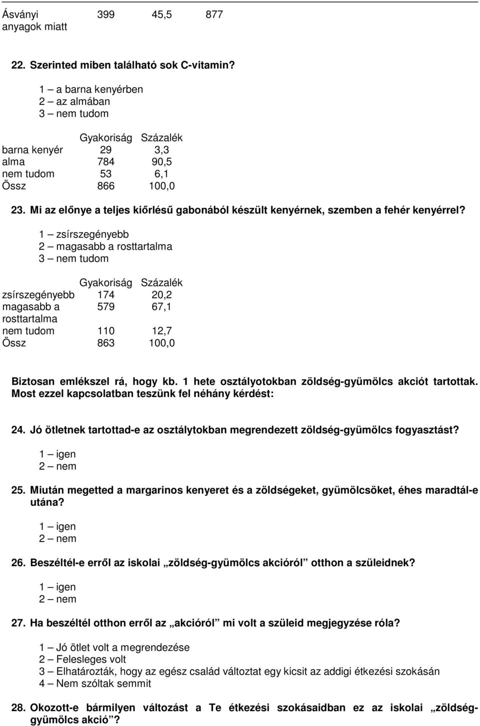 1 zsírszegényebb 2 magasabb a rosttartalma 3 nem tudom zsírszegényebb 174 2,2 magasabb a 579 67,1 rosttartalma nem tudom 11 12,7 Össz 863, Biztosan emlékszel rá, hogy kb.