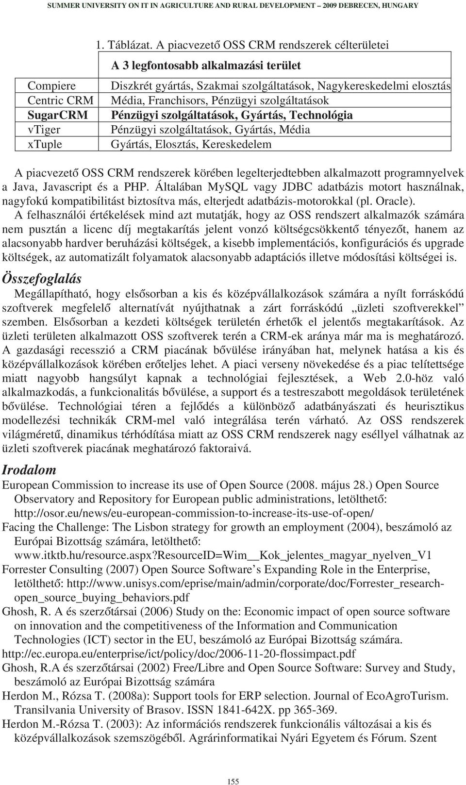 Pénzügyi szolgáltatások, Gyártás, Technológia Pénzügyi szolgáltatások, Gyártás, Média Gyártás, Elosztás, Kereskedelem A piacvezet OSS CRM rendszerek körében legelterjedtebben alkalmazott