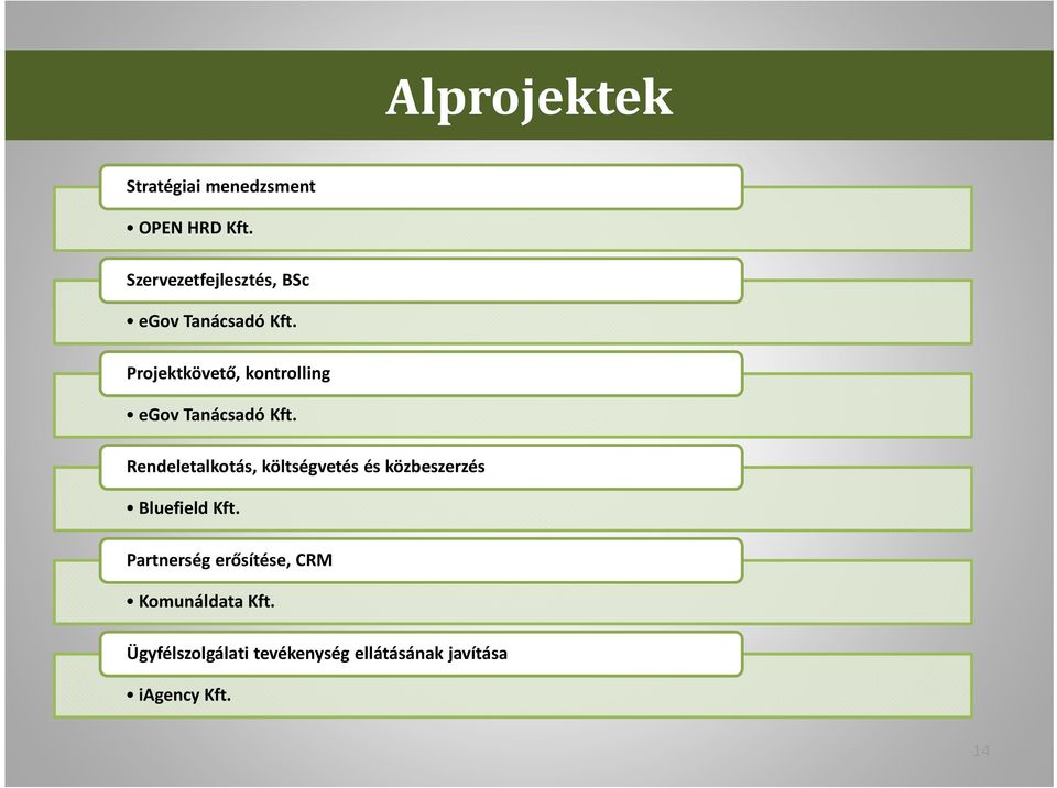 Projektkövető, kontrolling egov Tanácsadó Kft.