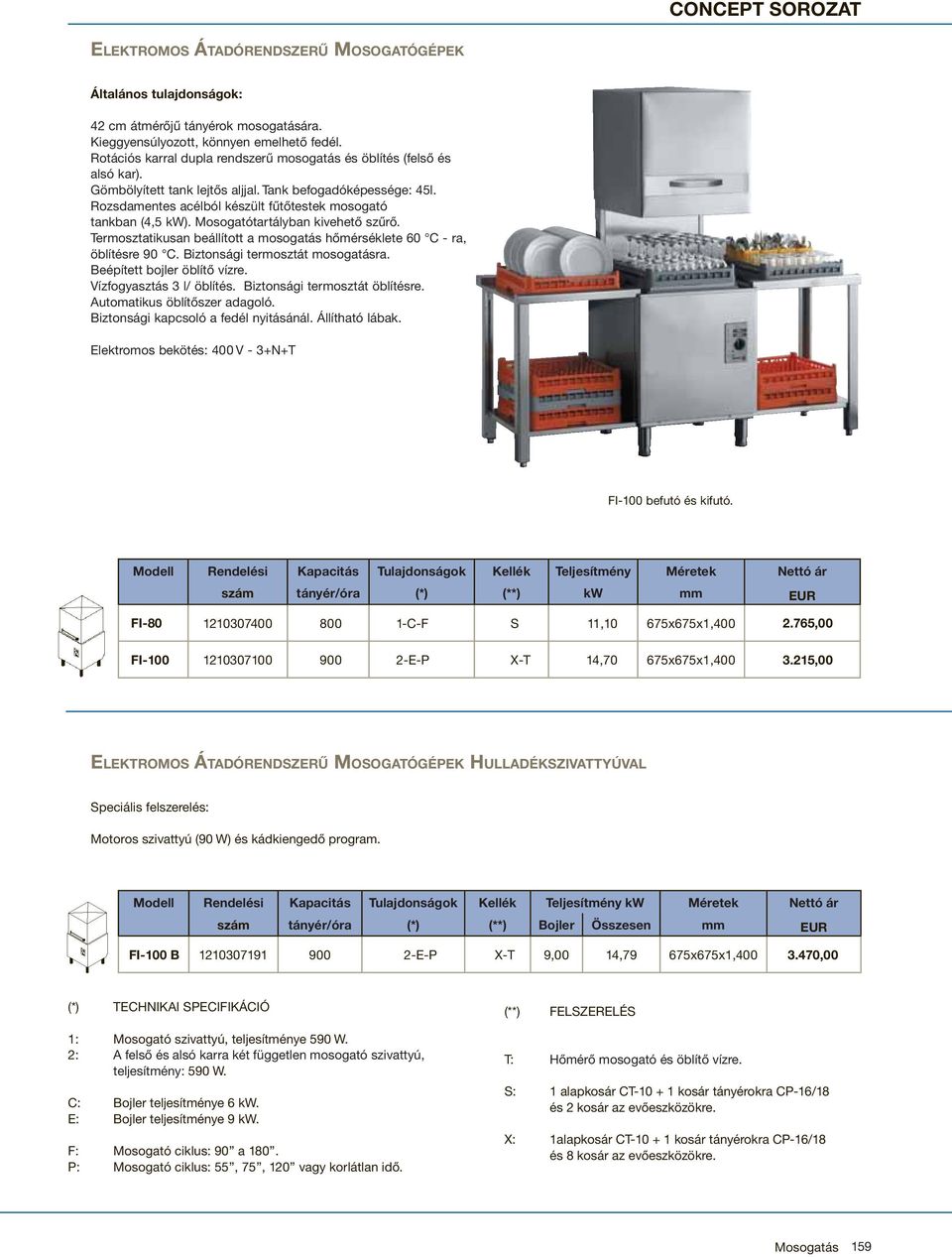 Rozsdamentes acélból készült fűtőtestek mosogató tankban (4,5 kw). Mosogatótartályban kivehető szűrő. Termosztatikusan beállított a mosogatás hőmérséklete 60 C - ra, öblítésre 90 C.