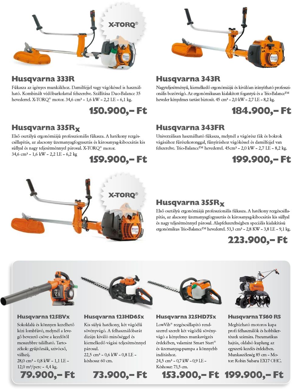 A hatékony rezgéscsillapítás, az alacsony üzemanyagfogyasztás és károsanyag-kibocsátás kis súllyal és nagy teljesítménnyel párosul. X-TORQ motor. 34,6 cm³ 1,6 kw 2,2 LE 6,2 kg 159.