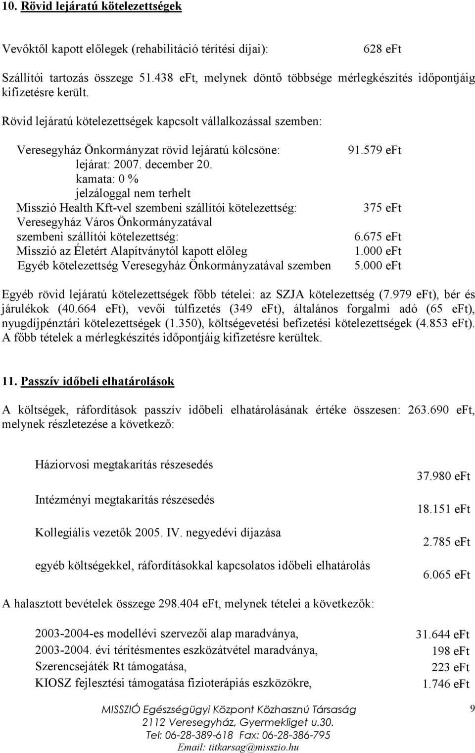 Rövid lejáratú kötelezettségek kapcsolt vállalkozással szemben: Veresegyház Önkormányzat rövid lejáratú kölcsöne: lejárat: 2007. december 20.