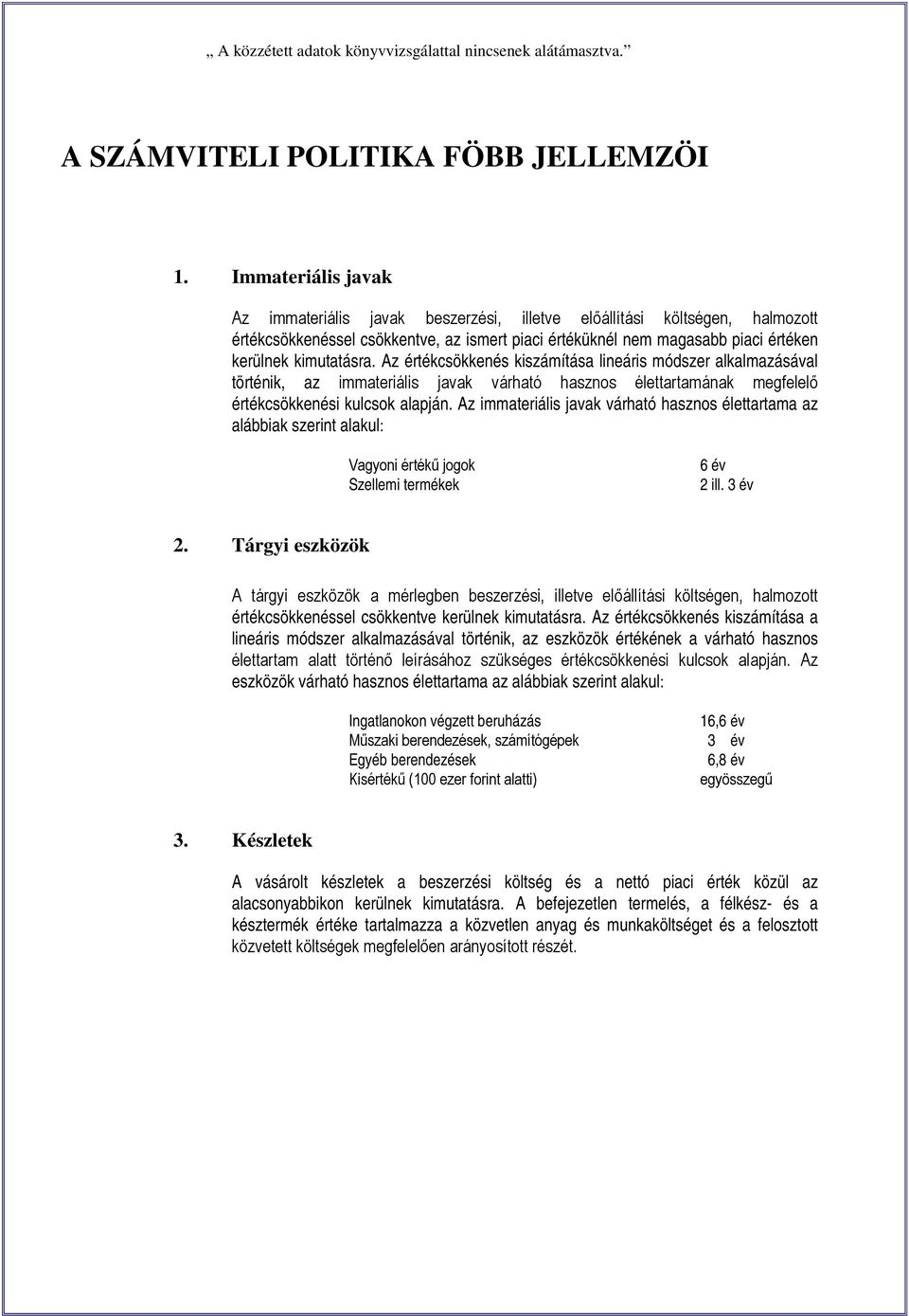 Az értékcsökkenés kiszámítása lineáris módszer alkalmazásával történik, az immateriális javak várható hasznos élettartamának megfelelő értékcsökkenési kulcsok alapján.