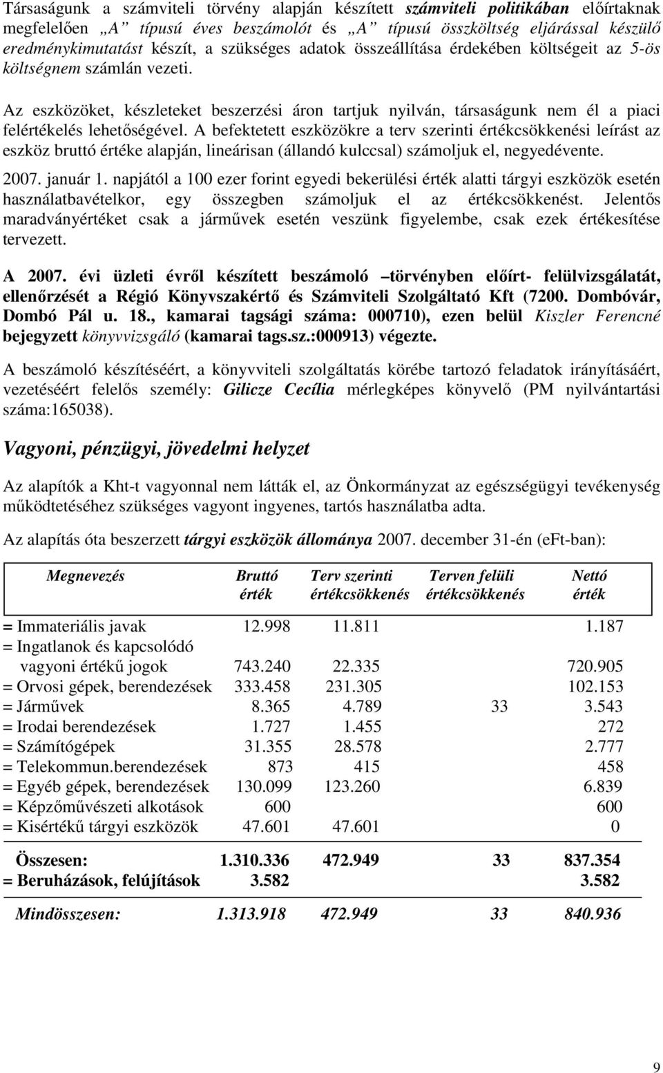 Az eszközöket, készleteket beszerzési áron tartjuk nyilván, társaságunk nem él a piaci felértékelés lehetıségével.