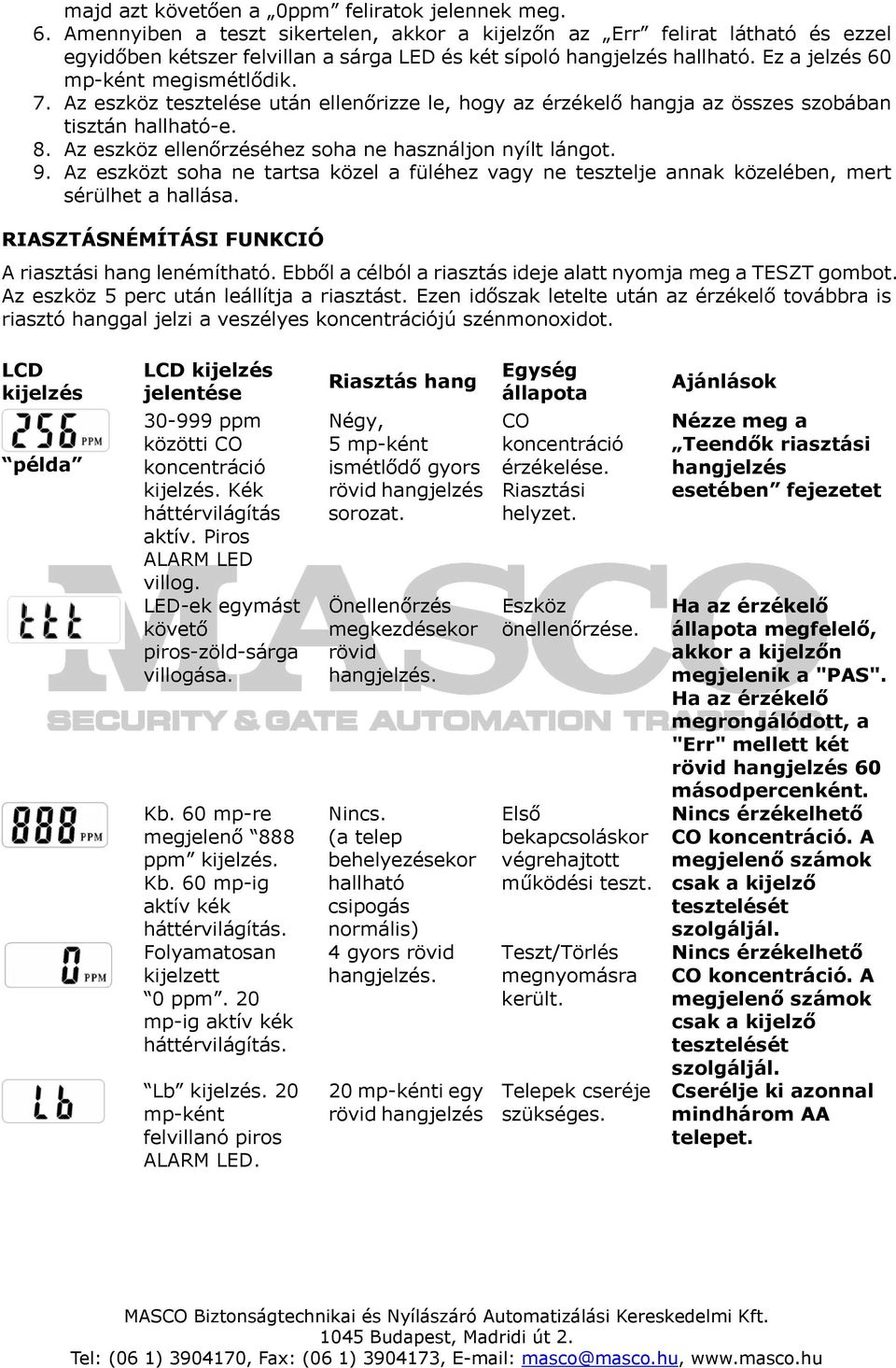 Az eszköz tesztelése után ellenőrizze le, hogy az érzékelő hangja az összes szobában tisztán hallható-e. 8. Az eszköz ellenőrzéséhez soha ne használjon nyílt lángot. 9.