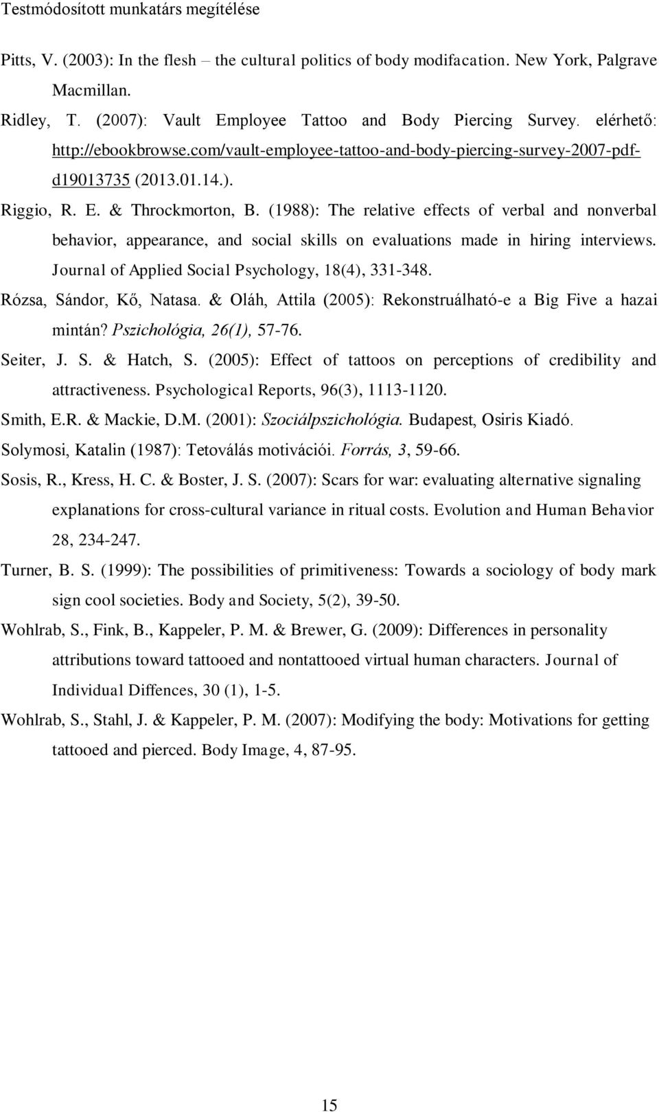 (1988): The relative effects of verbal and nonverbal behavior, appearance, and social skills on evaluations made in hiring interviews. Journal of Applied Social Psychology, 18(4), 331-348.