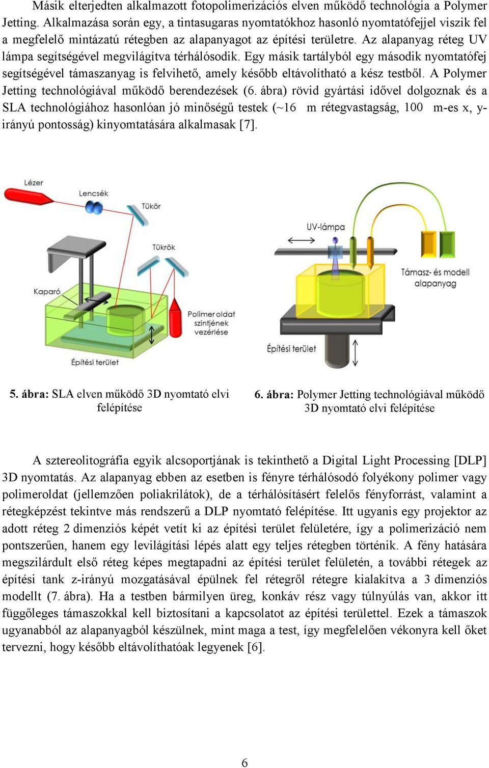 Az alapanyag réteg UV lámpa segítségével megvilágítva térhálósodik. Egy másik tartályból egy második nyomtatófej segítségével támaszanyag is felvihető, amely később eltávolítható a kész testből.