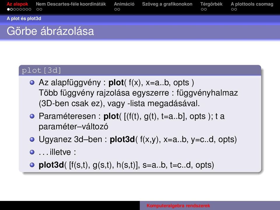 megadásával. Paraméteresen : plot( [(f(t), g(t), t=a.