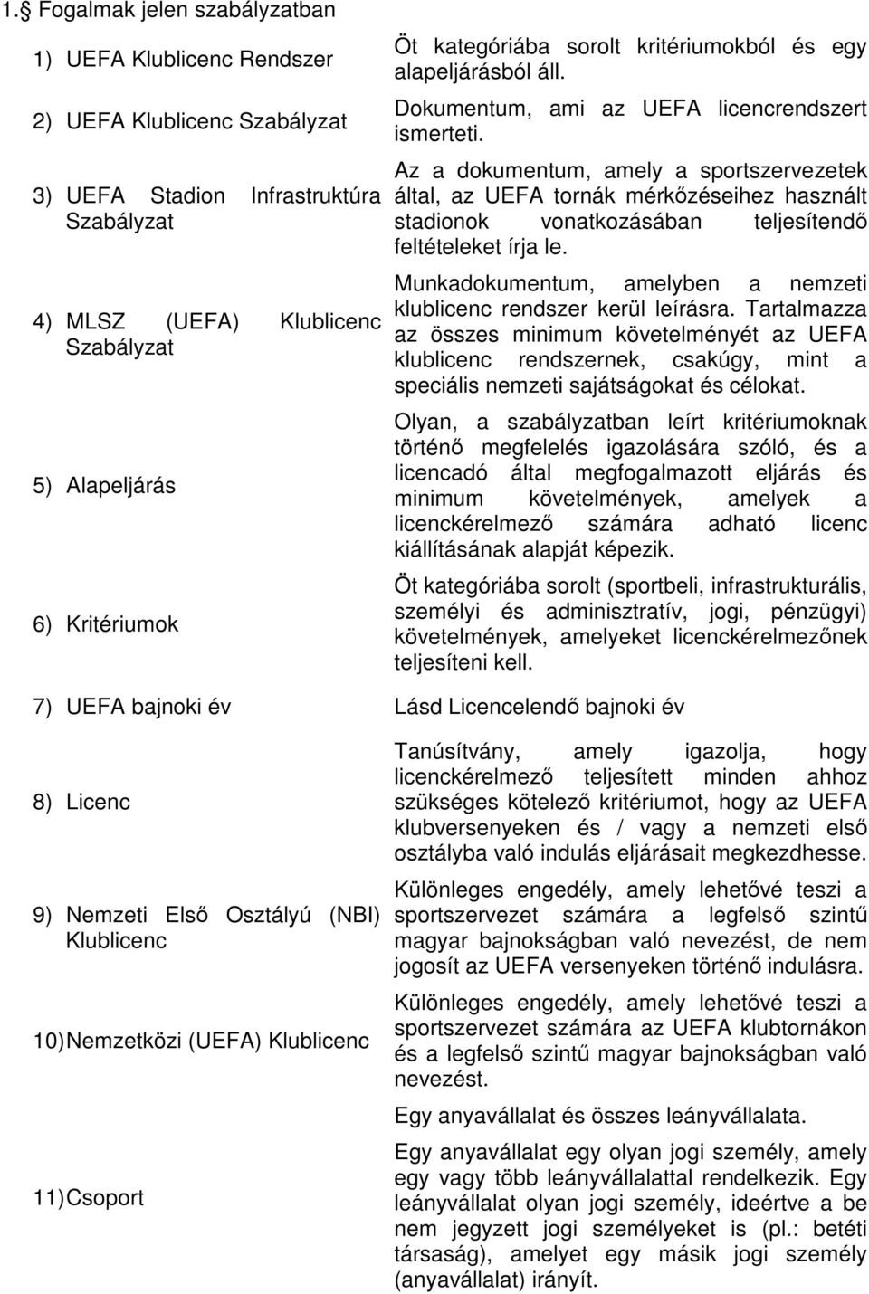 Az a dokumentum, amely a sportszervezetek által, az UEFA tornák mérkőzéseihez használt stadionok vonatkozásában teljesítendő feltételeket írja le.