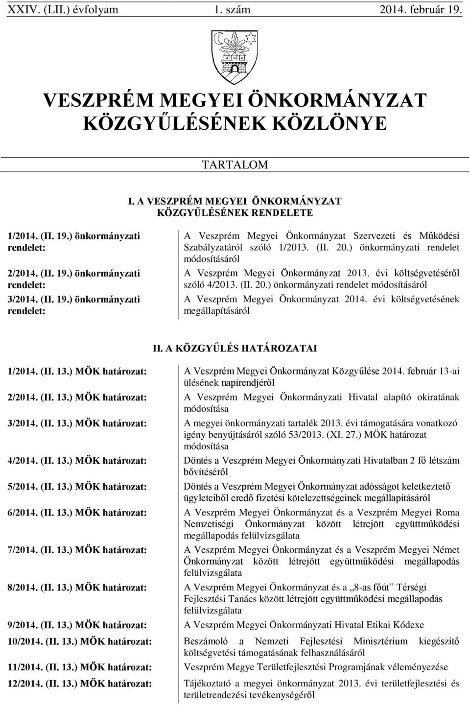 ) önkormányzati rendelet módosításáról A Veszprém Megyei Önkormányzat 2013. évi költségvetéséről szóló 4/2013. (II. 20.) önkormányzati rendelet módosításáról A Veszprém Megyei Önkormányzat 2014.