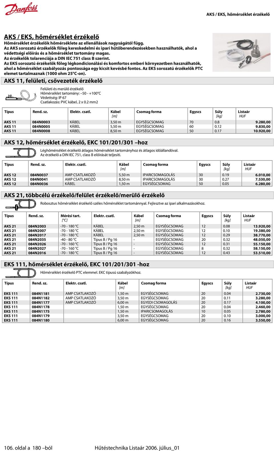 Az érzékelők tolarenciája a DIN IEC 751 class B szerint.