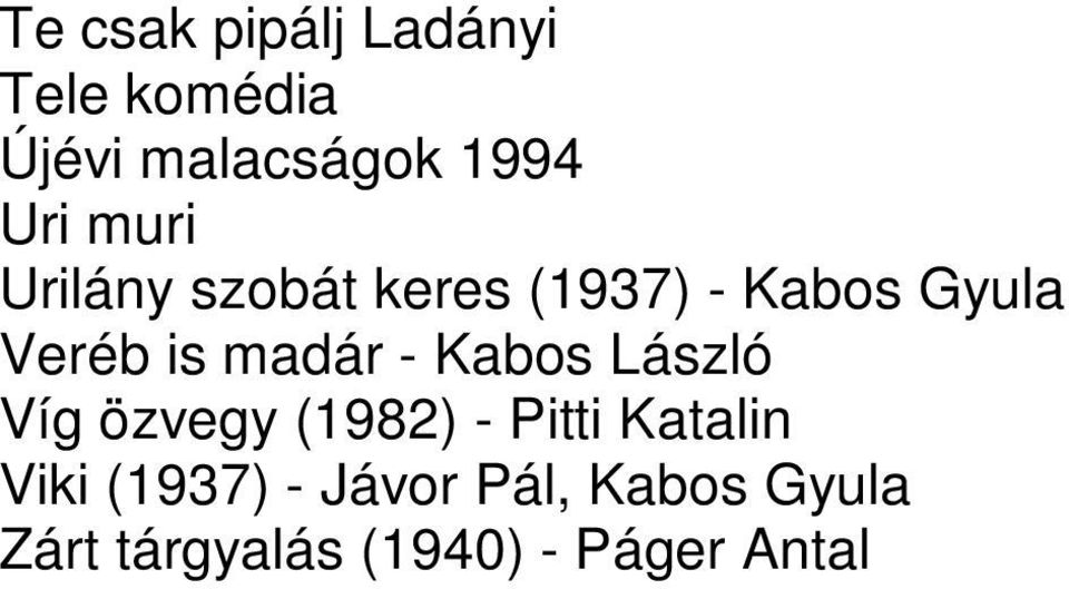 - Kabos László Víg özvegy (1982) - Pitti Katalin Viki (1937)