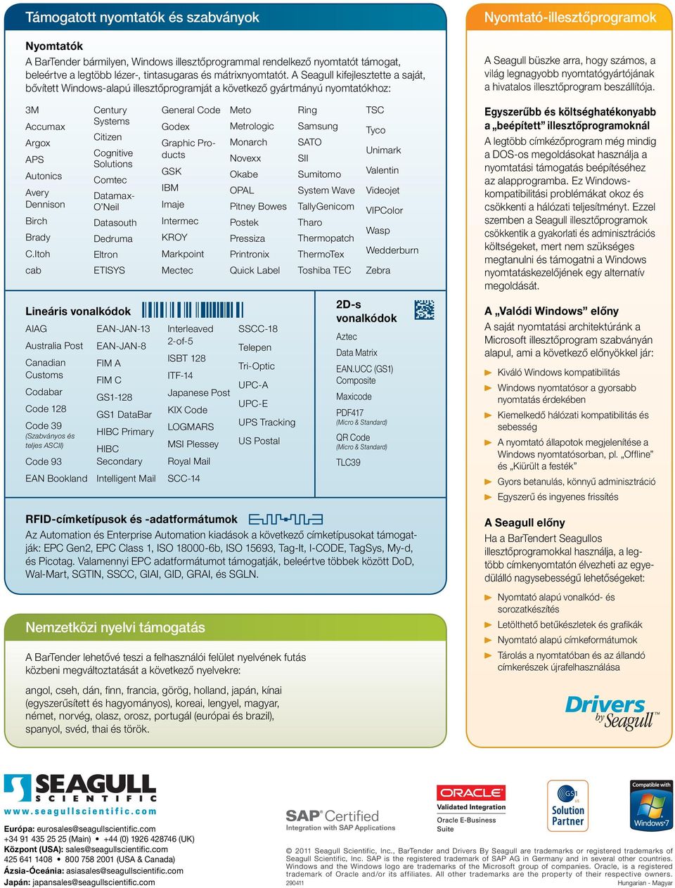 Itoh cab AIAG Australia Post Canadian Customs Codabar Code 128 Code 39 (Szabványos és teljes ASCII) Code 93 EAN Bookland Century Systems Citizen Cognitive Solutions Comtec Datamax- O Neil Datasouth