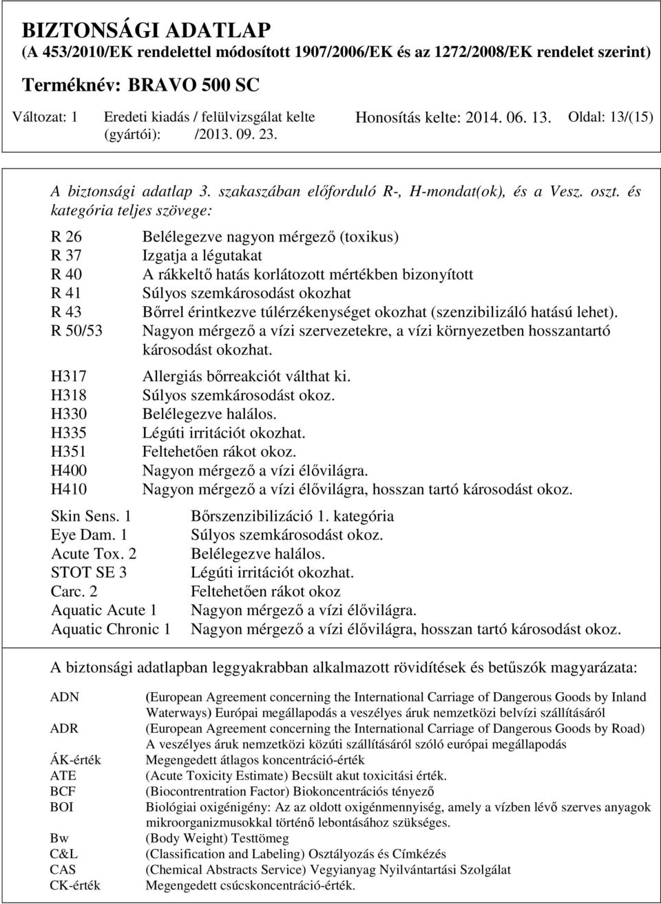 2 Aquatic Acute 1 Aquatic Chronic 1 Belélegezve nagyon mérgező (toxikus) Izgatja a légutakat A rákkeltő hatás korlátozott mértékben bizonyított Súlyos szemkárosodást okozhat Bőrrel érintkezve