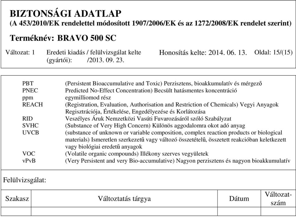 koncentráció egymilliomod rész (Registration, Evaluation, Authorisation and Restriction of Chemicals) Vegyi Anyagok Regisztrációja, Értékelése, Engedélyezése és Korlátozása Veszélyes Áruk Nemzetközi