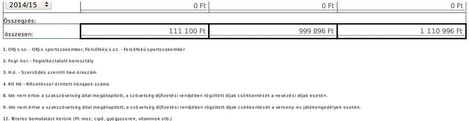 Ide nem értve a szakszövetség által megállapított, a szövetség díjfizetési rendjében rögzített díjak csökkentését a nevezési díjak esetén. 9.