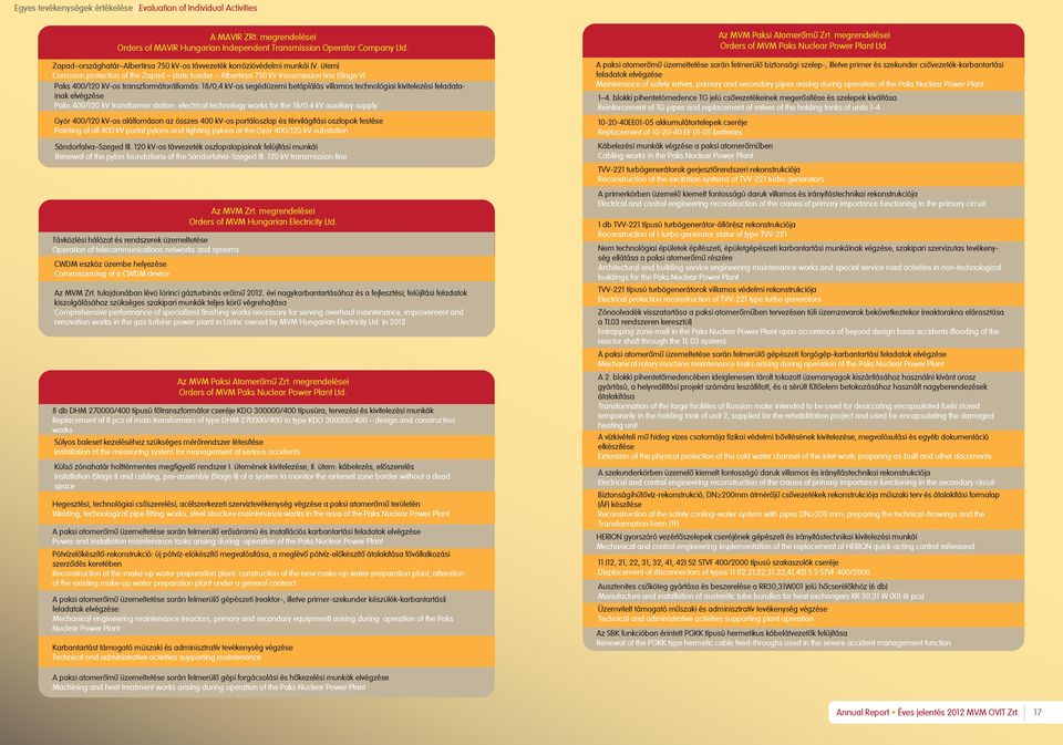 ütem) Corrosion protection of the Zapad state border Albertirsa 750 kv transmission line (Stage V) Paks 400/120 kv-os transzformátorállomás: 18/0,4 kv-os segédüzemi betáplálás villamos technológiai