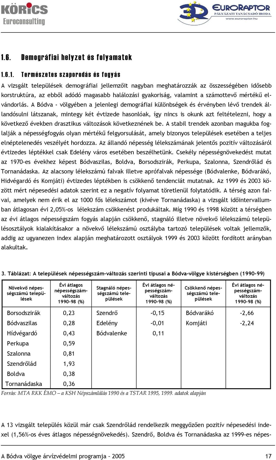 A Bódva - völgyében a jelenlegi demográfiai különbségek és érvényben lévő trendek állandósulni látszanak, mintegy két évtizede hasonlóak, így nincs is okunk azt feltételezni, hogy a következő években