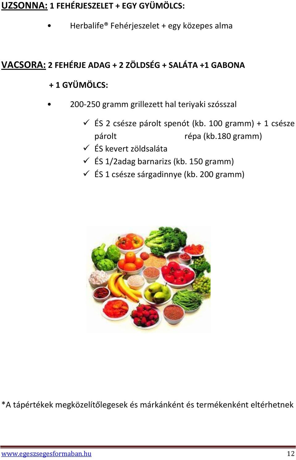 100 gramm) + 1 csésze párolt répa (kb.180 gramm) ÉS kevert zöldsaláta ÉS 1/2adag barnarizs (kb.