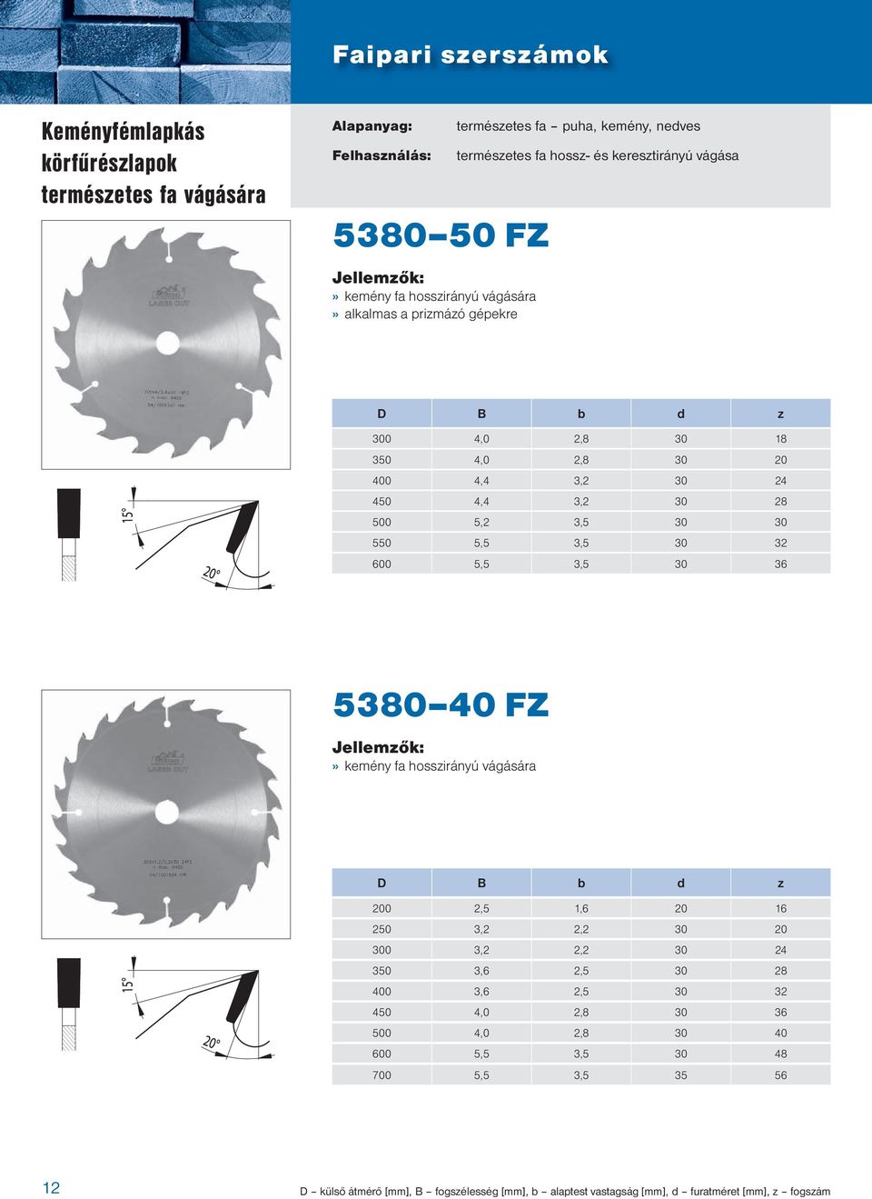 30 30 550 5,5 3,5 30 32 600 5,5 3,5 30 36 5380 40 FZ» kemény fa hosszirányú vágására D B b d z 200 2,5 1,6 20 16 250 3,2 2,2 30 20 300 3,2 2,2 30 24 350 3,6 2,5 30 28 400 3,6