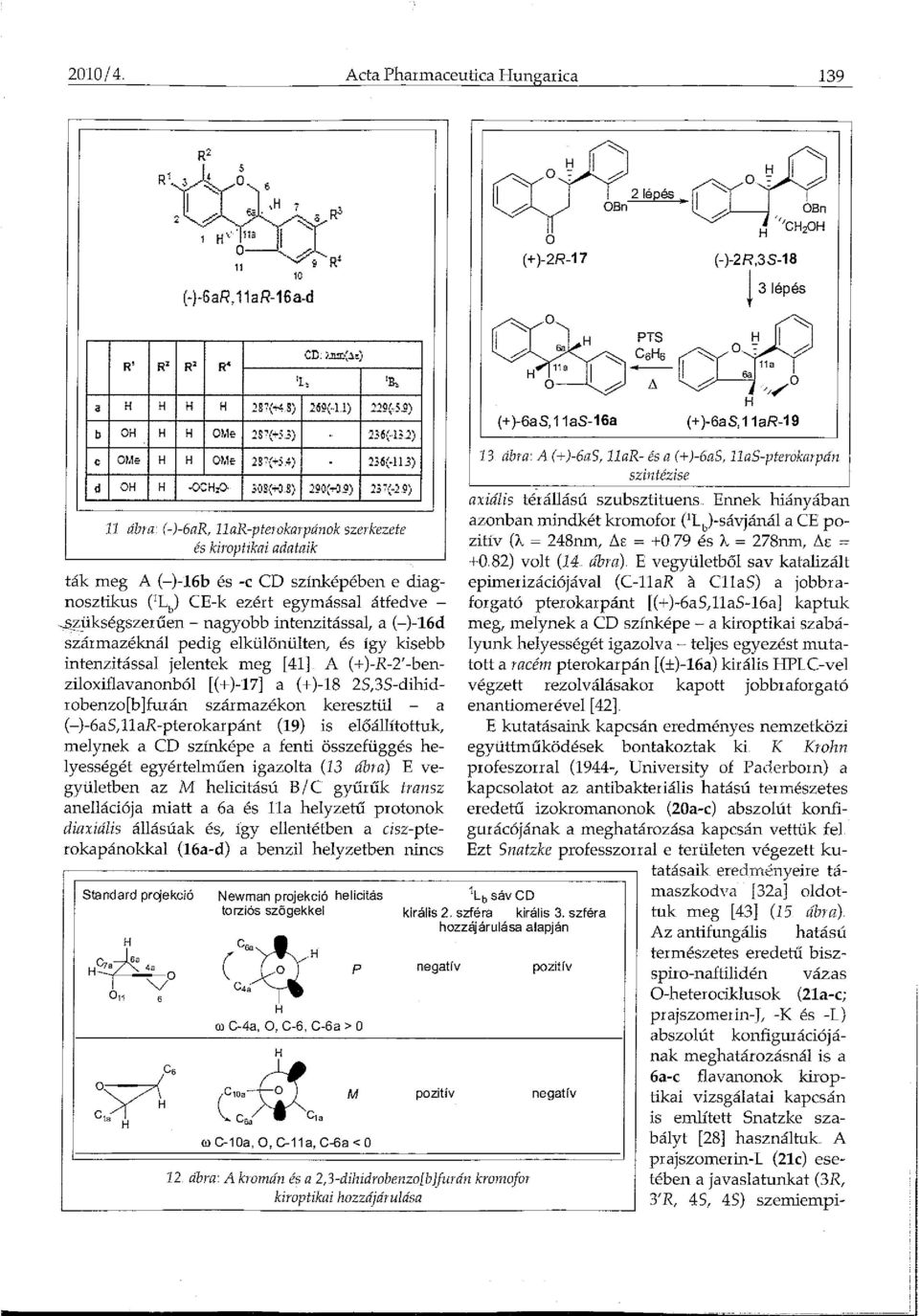 9) 11 ábra (-)-6aR, llar-pte10karpá11ok szerkezete és kiroptikai adataik ták meg A (-)-16b és -e CD színképében e diagnosztikus (1Lb) CE-k ezért egymással átfedve - -.