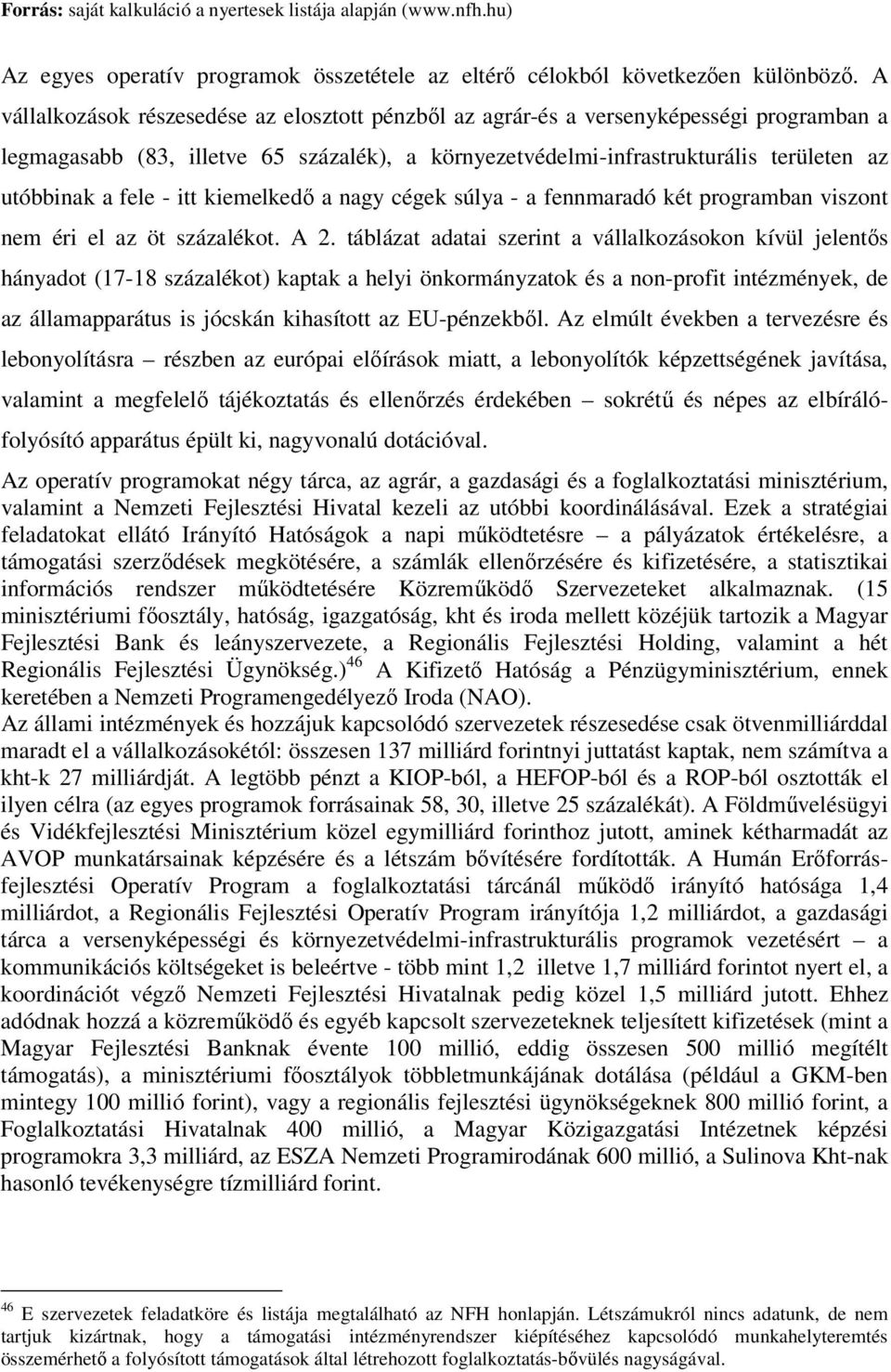 - itt kiemelkedő a nagy cégek súlya - a fennmaradó két programban viszont nem éri el az öt százalékot. A 2.