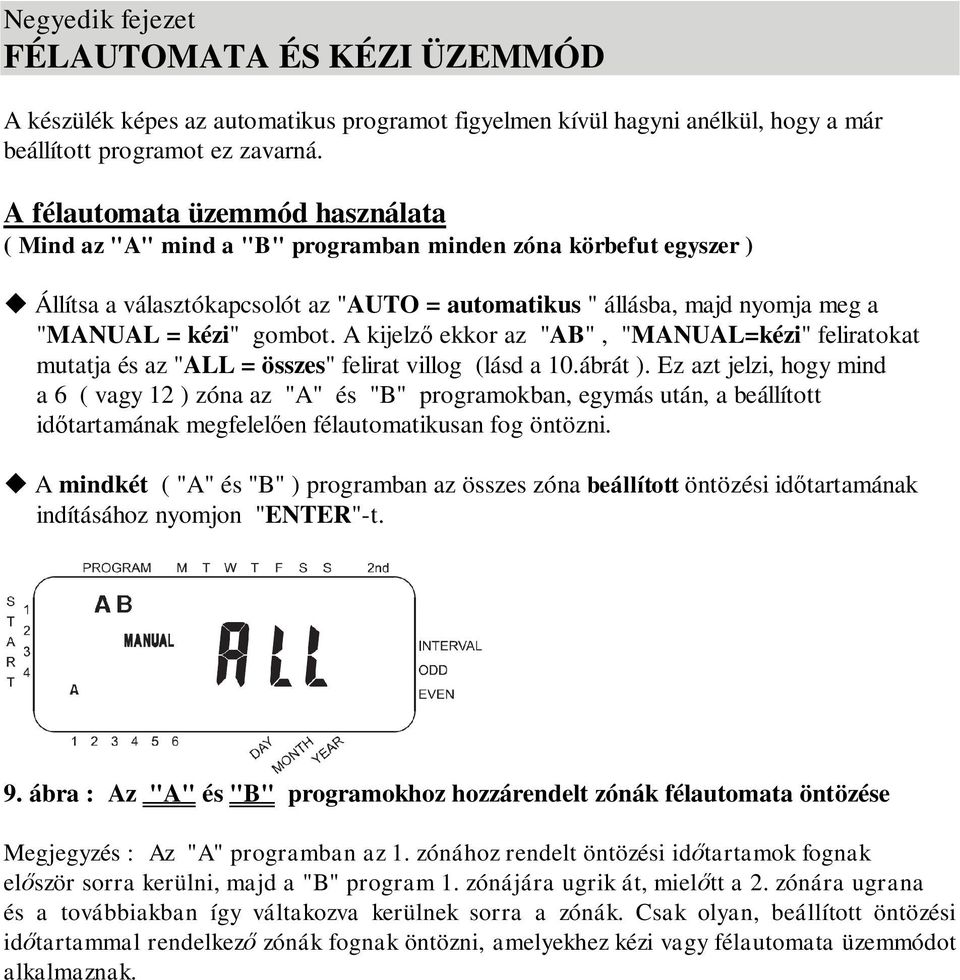 gombot. A kijelző ekkor az "AB", "MANUAL=kézi" feliratokat mutatja és az "ALL = összes" felirat villog (lásd a 10.ábrát ).