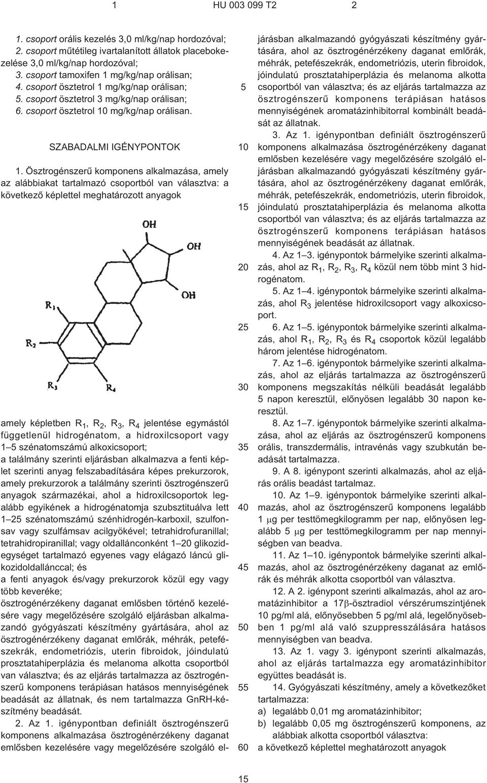 Ösztrogénszerû komponens alkalmazása, amely az alábbiakat tartalmazó csoportból van választva: a következõ képlettel meghatározott anyagok 1 2 3 4 0 amely képletben R 1,R 2,R 3,R 4 jelentése