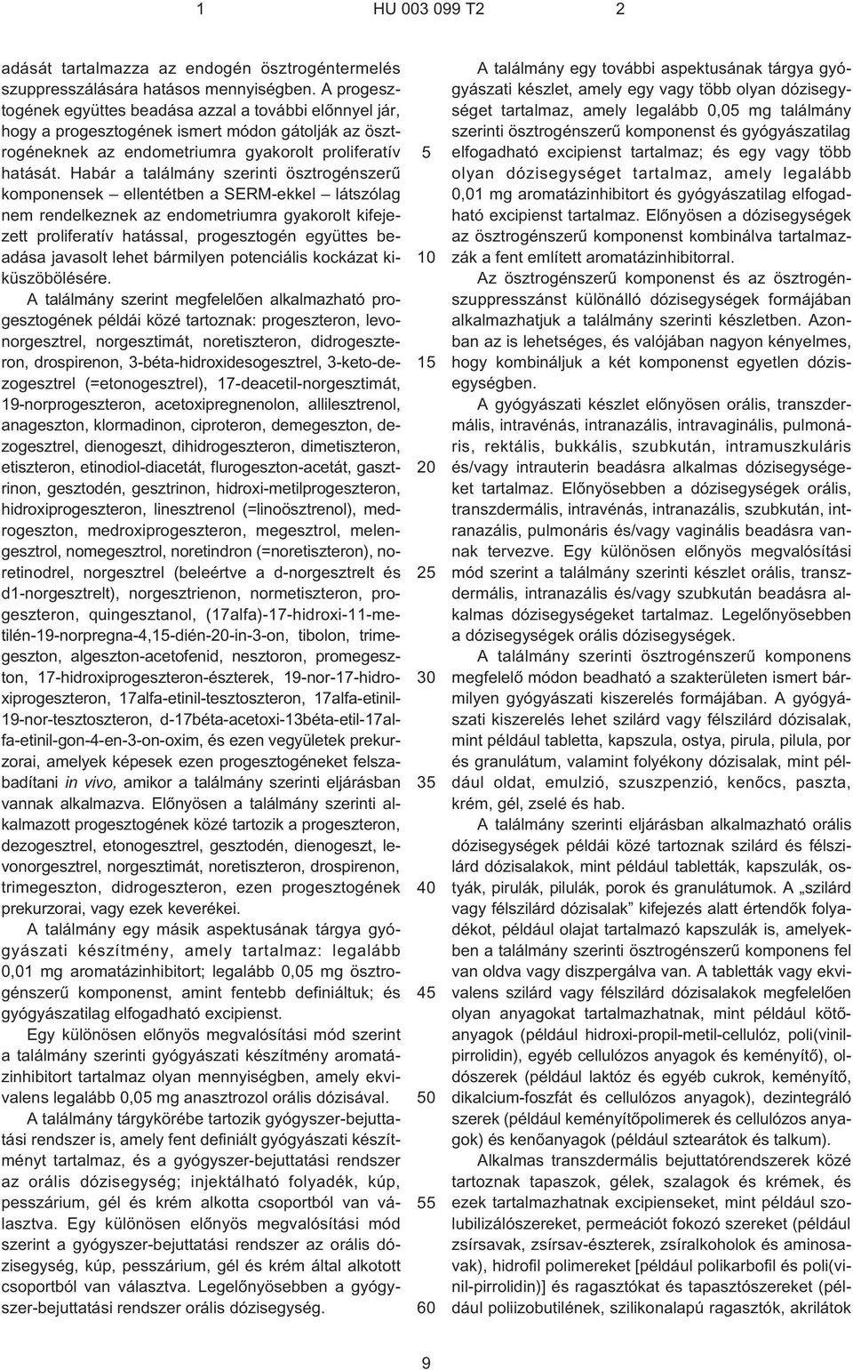 Habár a találmány szerinti ösztrogénszerû komponensek ellentétben a SERM-ekkel látszólag nem rendelkeznek az endometriumra gyakorolt kifejezett proliferatív hatással, progesztogén együttes beadása