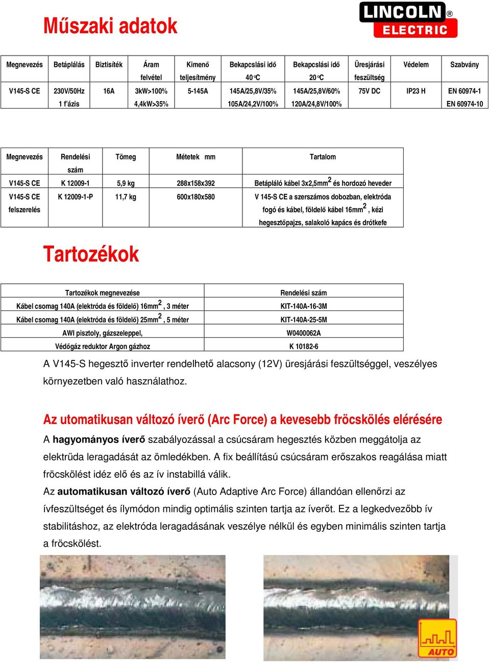 Betápláló kábel 3x2,5mm 2 és hordozó heveder felszerelés K 12009-1-P 11,7 kg 600x180x580 V 145-S CE a szerszámos dobozban, elektróda fogó és kábel, földel kábel 16mm 2, kézi hegesztpajzs, salakoló