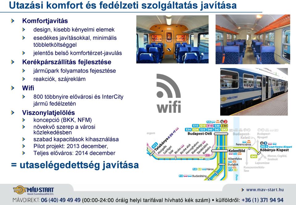 szájreklám Wifi 800 többnyire elővárosi és InterCity jármű fedélzetén Viszonylatjelölés koncepció (BKK, NFM) növekvő szerep a