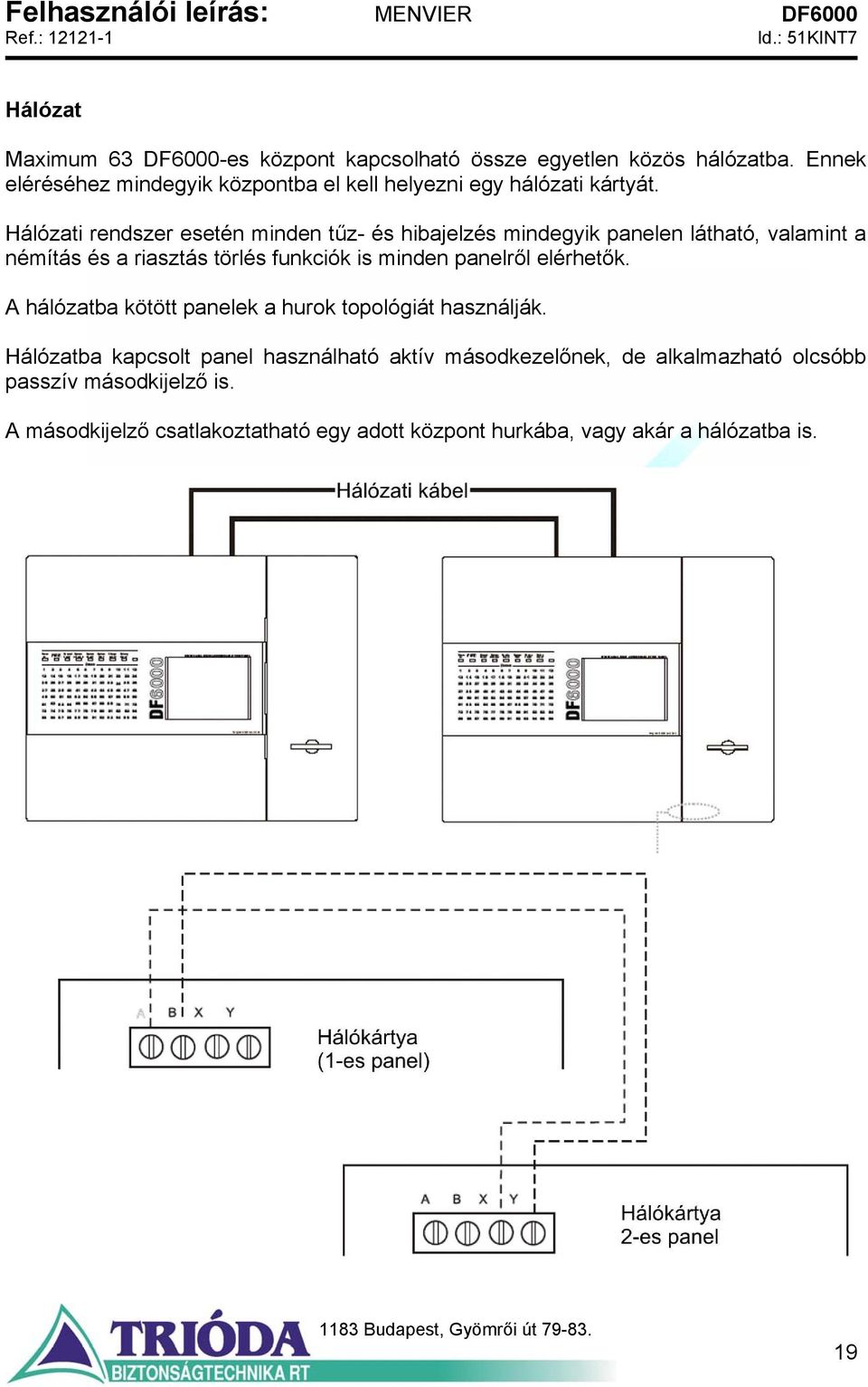 Hálózati rendszer esetén minden tűz- és hibajelzés mindegyik panelen látható, valamint a némítás és a riasztás törlés funkciók is minden panelről