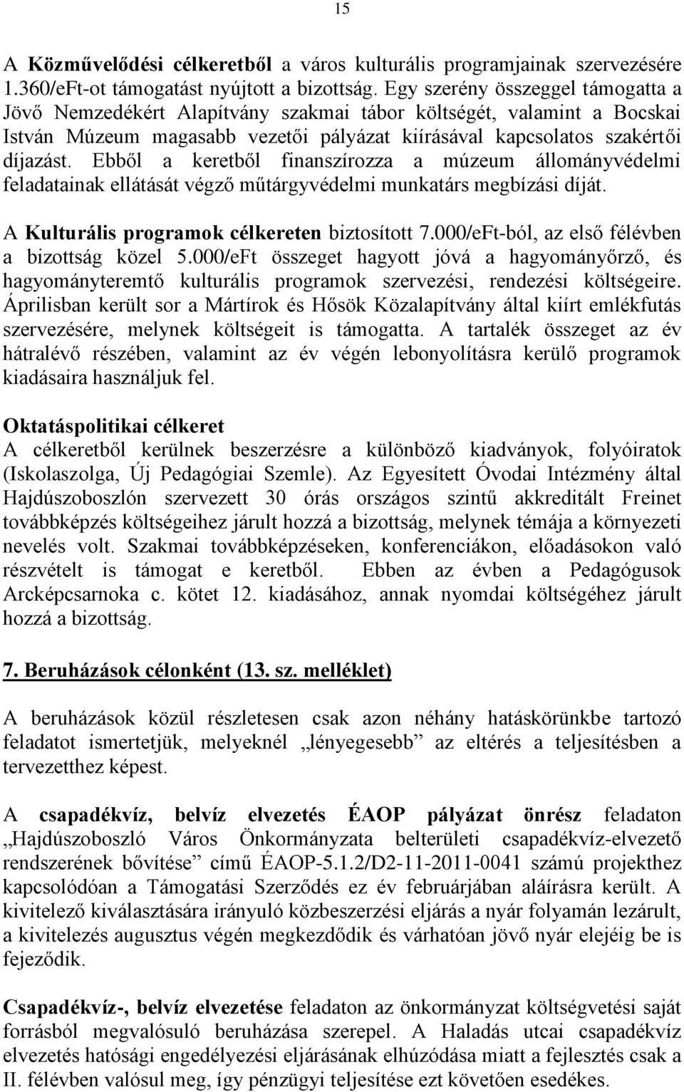 Ebből a keretből finanszírozza a múzeum állományvédelmi feladatainak ellátását végző műtárgyvédelmi munkatárs megbízási díját. A Kulturális programok célkereten biztosított 7.