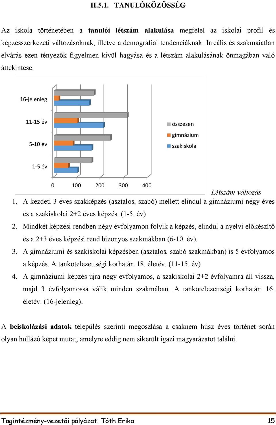 16-jelenleg 11-15 év 5-10 év összesen gimnázium szakiskola 1-5 év 0 100 200 300 400 Létszám-változás 1.