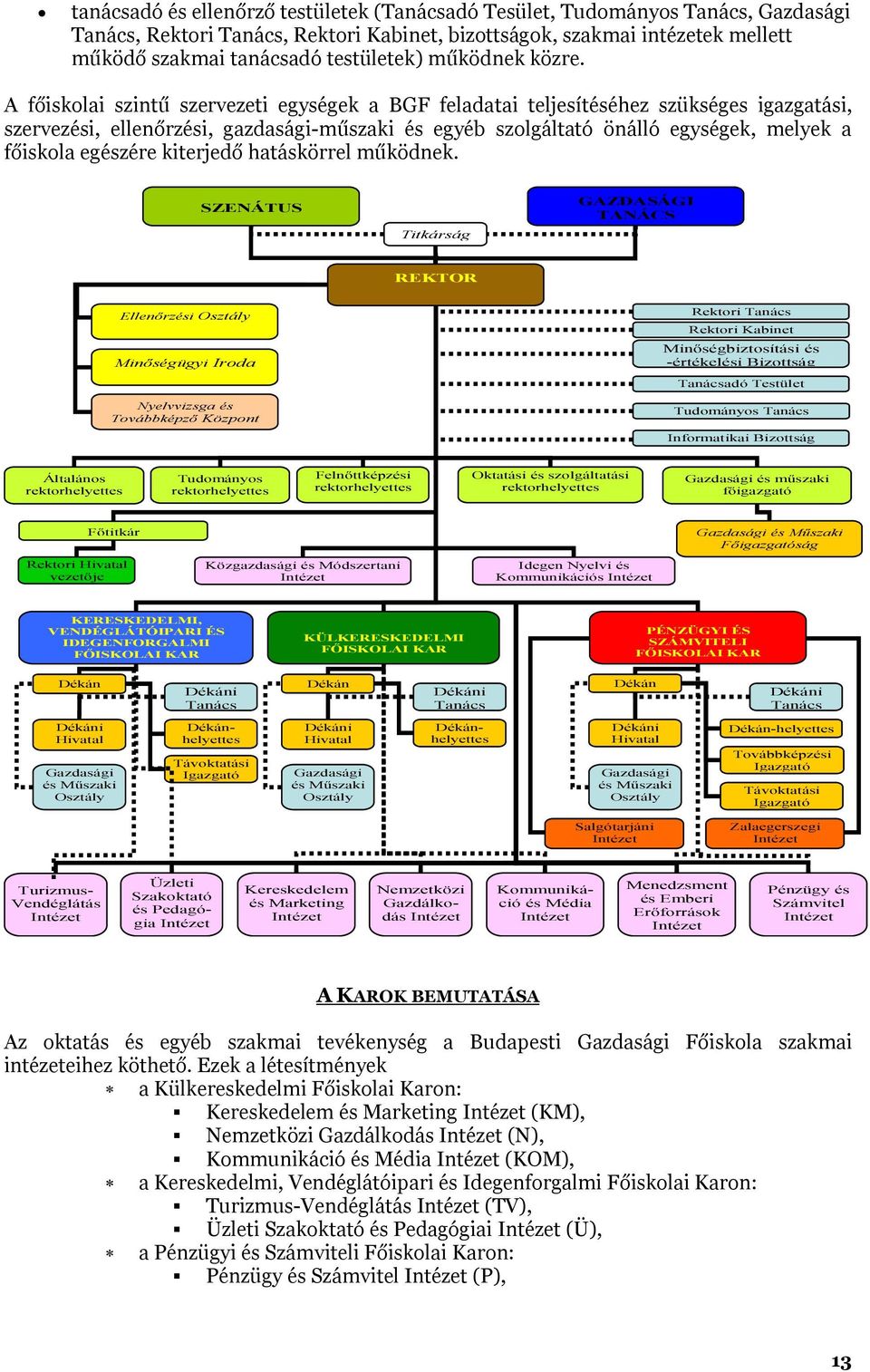 A főiskolai szintű szervezeti egységek a BGF feladatai teljesítéséhez szükséges igazgatási, szervezési, ellenőrzési, gazdasági-műszaki és egyéb szolgáltató önálló egységek, melyek a főiskola egészére