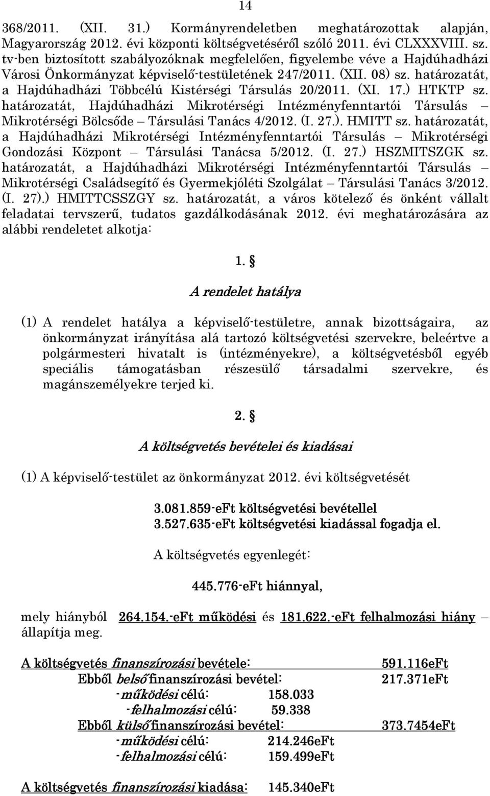 határozatát, a Hajdúhadházi Többcélú Kistérségi Társulás 20/2011. (XI. 17.) HTKTP sz. határozatát, Hajdúhadházi Mikrotérségi Intézményfenntartói Társulás Mikrotérségi Bölcsőde Társulási Tanács 4/2012.