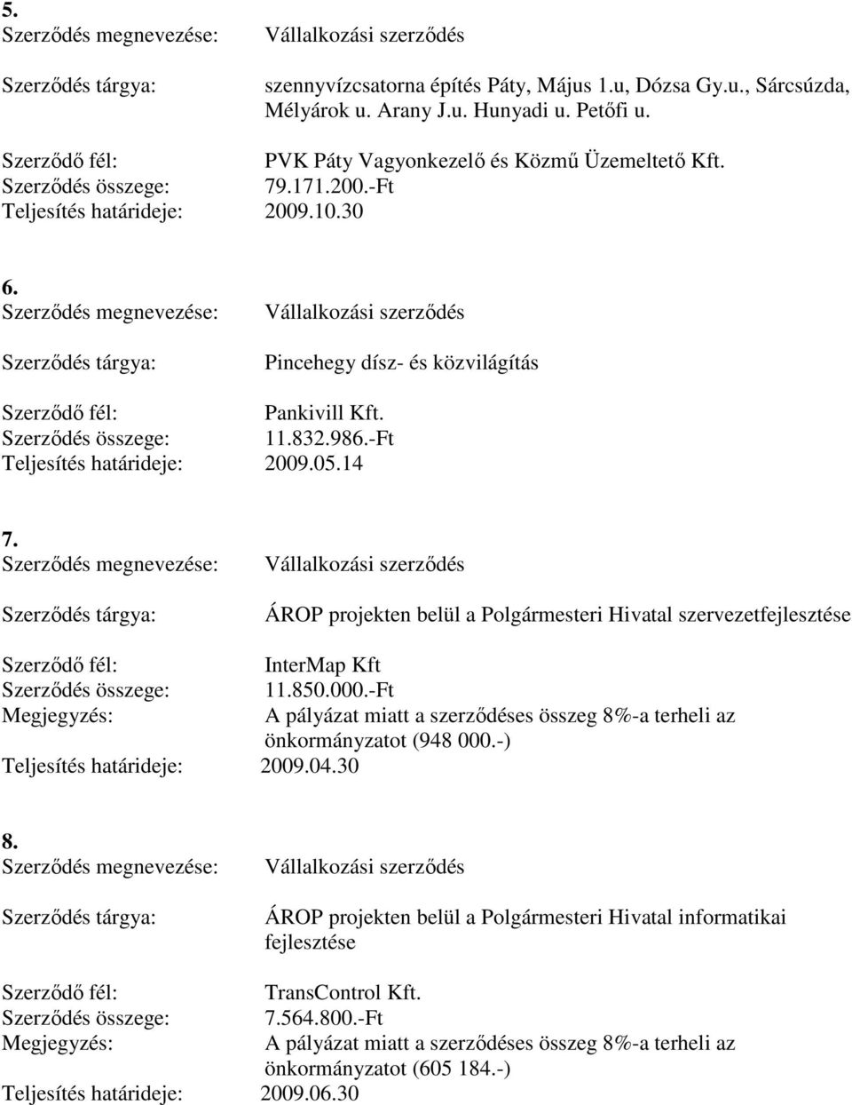 ÁROP projekten belül a Polgármesteri Hivatal szervezetfejlesztése InterMap Kft 11.850.000.