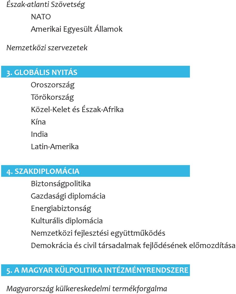 SZAKDIPLOMÁCIA Biztonságpolitika Gazdasági diplomácia Energiabiztonság Kulturális diplomácia Nemzetközi