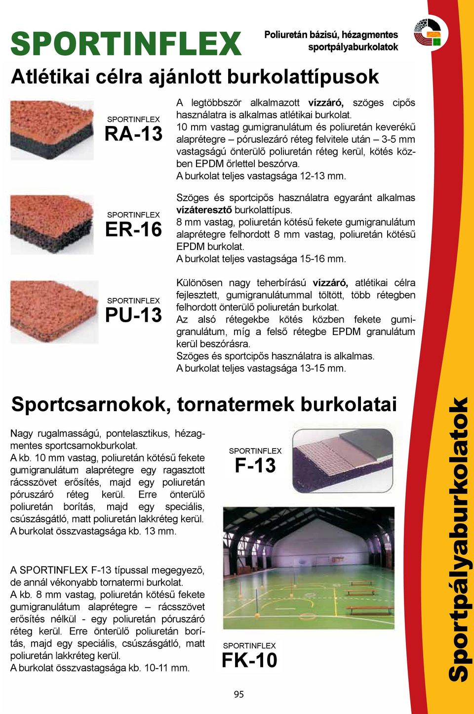 A burkolat teljes vastagsága 12-13 mm. ER-16 PU-13 Szöges és sportcipős használatra egyaránt alkalmas vízáteresztő burkolattípus.