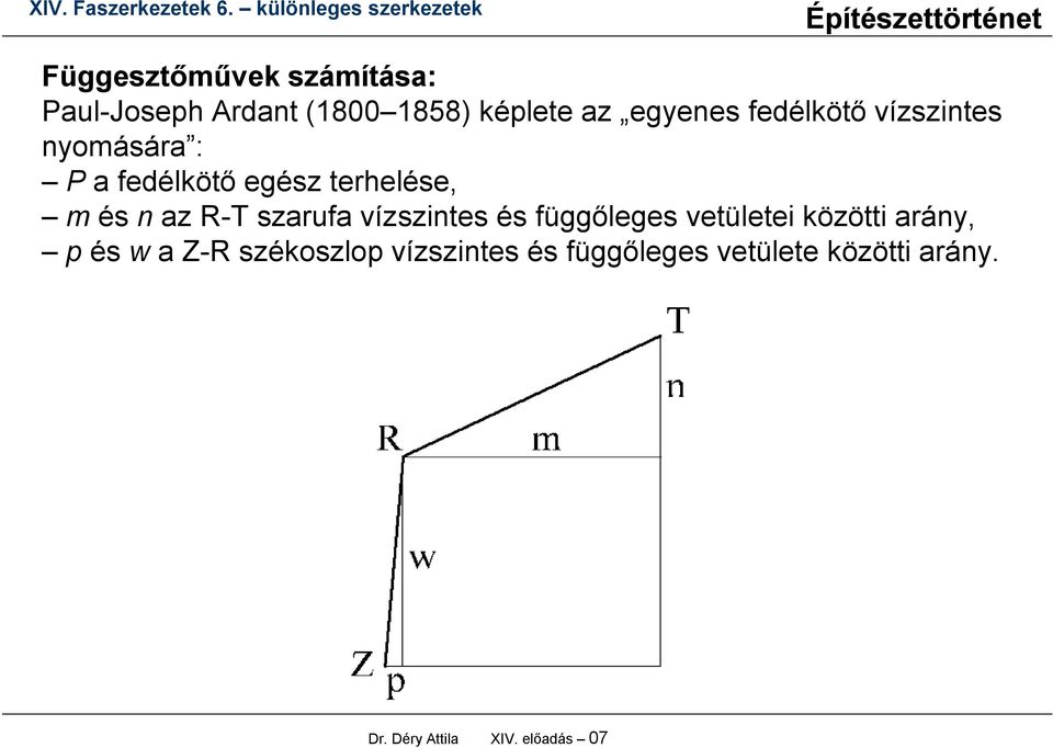 szarufa vízszintes és függőleges vetületei közötti arány, p és w a Z-R